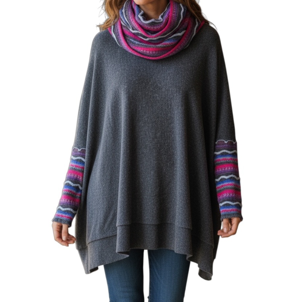 Qinti Baby Alpaca Soft Navy Blue Cowl Neck Sweater